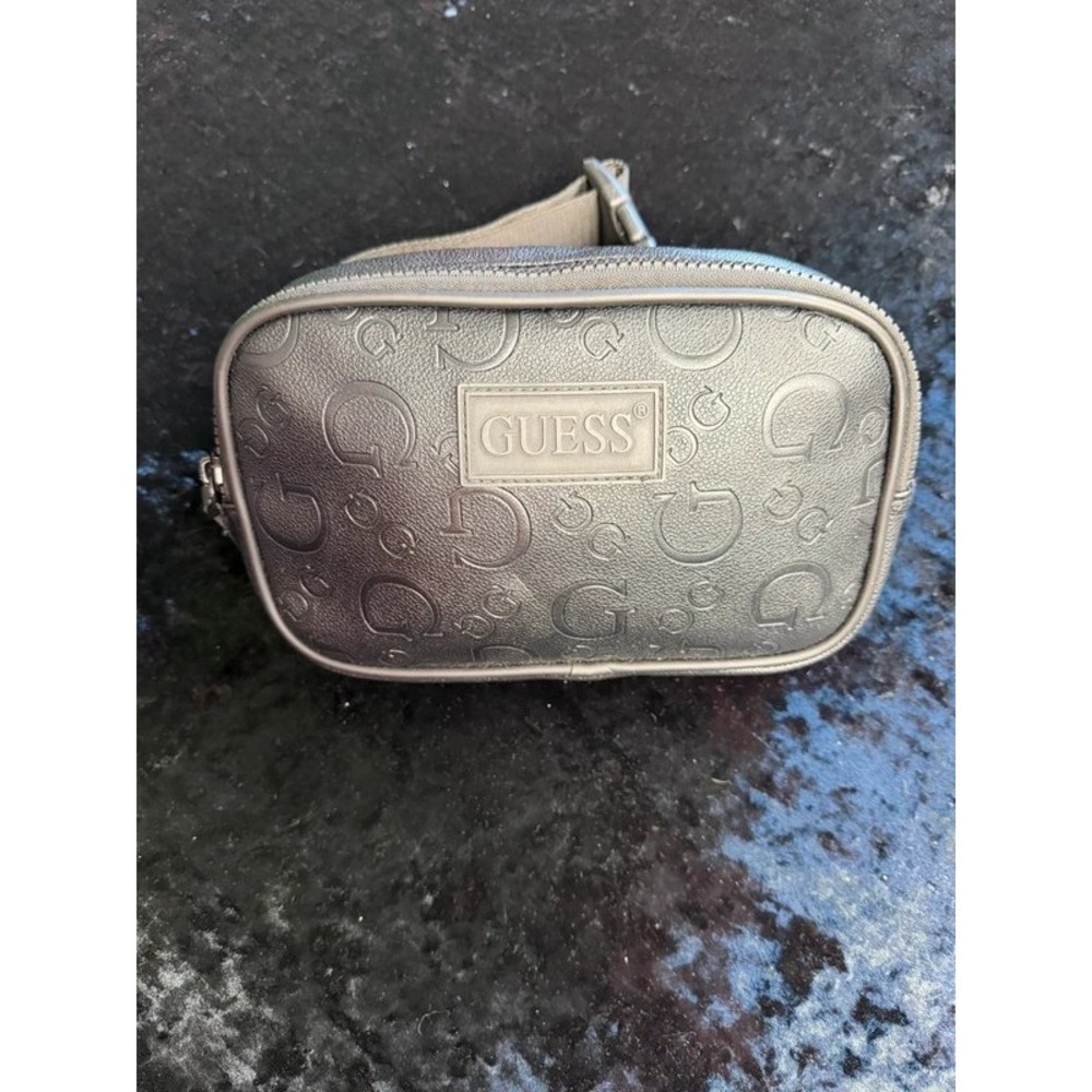 GUESS Black Embossed Logo Belt Bag Crossbody Waist Pack Adjustable Strap